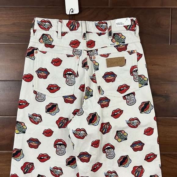 Wrangler Size 27 Read My Lips‎ Rolling Stones Barrel 652 Denim Jeans RARE - Picture 8 of 10